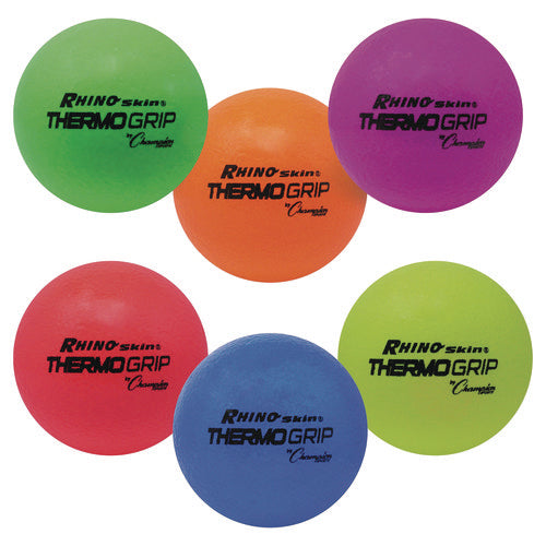 Champion Sports Rhino Skin Thermo Grip Dodgeball Set 6.3" Diameter Assorted Colors 6/set