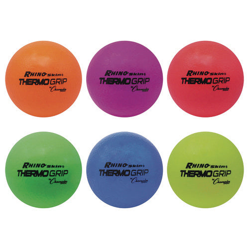 Champion Sports Rhino Skin Thermo Grip Dodgeball Set 6.3" Diameter Assorted Colors 6/set