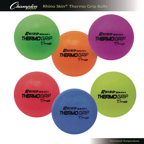 Champion Sports Rhino Skin Thermo Grip Dodgeball Set 6.3" Diameter Assorted Colors 6/set