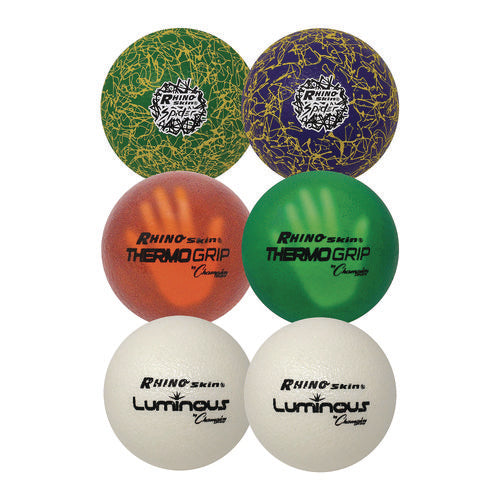 Champion Sports Rhino Skin Variety Dodgeball Set 6.3" Diameter Luminous/spider/thermogrip 6/set