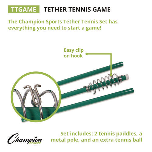 Champion Sports Tether Tennis Game Set Two Paddles Two Tennis Balls