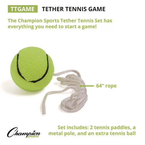 Champion Sports Tether Tennis Game Set Two Paddles Two Tennis Balls