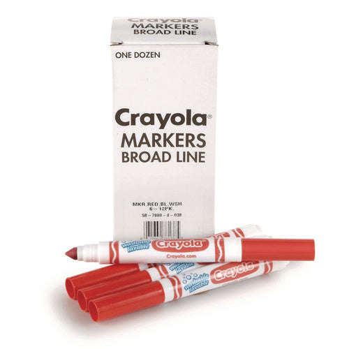 Crayola Broad Line Washable Markers Broad Bullet Tip Red 12/box