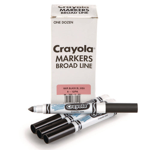 Crayola Broad Line Washable Markers Broad Bullet Tip Black 12/box