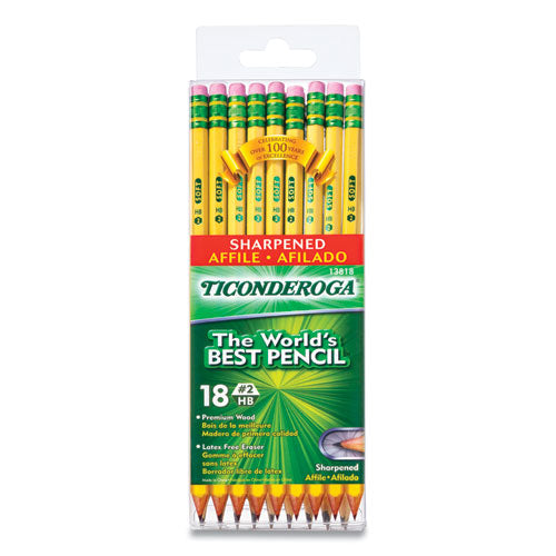 Ticonderoga Pre-sharpened Pencil Hb (#2) Black Lead Yellow Barrel 18/pack