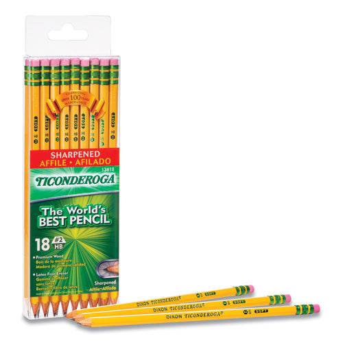 Ticonderoga Pre-sharpened Pencil Hb (#2) Black Lead Yellow Barrel 18/pack