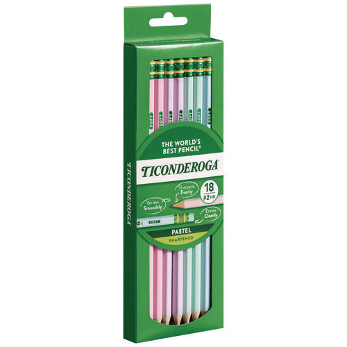 Ticonderoga Pre-sharpened Pencil 2.2 Mm Hb (#2) Black Lead Pastel Assorted Barrel 18/pack