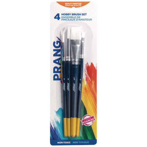 Prang Hobby Four-brush Set Assorted Synthetic Flat; Round 4/pack