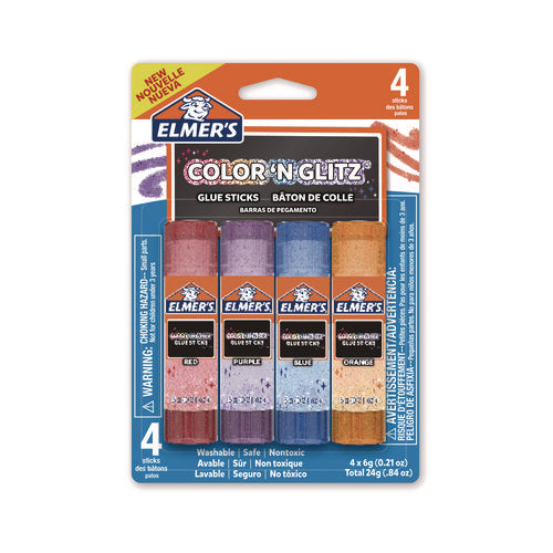 Elmer's Glitter Glue Sticks 0.21 Oz Applies Assorted Colors Dries Clear Glitter 4/pack