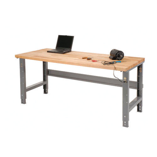 Global Industrial Standard Duty Butcher Block Top Adjustable Height Workbench 2000 Lbs 72x30x30.88 To 36.88 Maple/gray