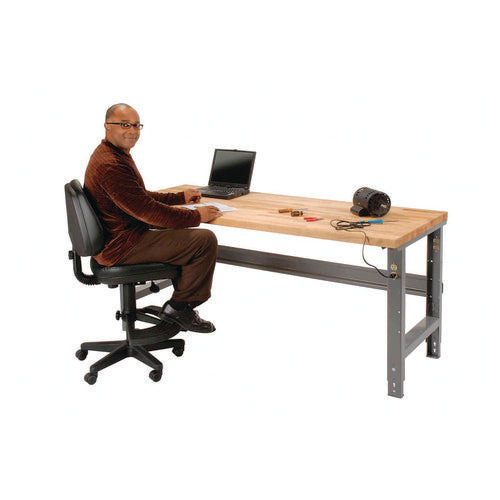 Global Industrial Standard Duty Butcher Block Top Adjustable Height Workbench 2000 Lbs 72x30x30.88 To 36.88 Maple/gray