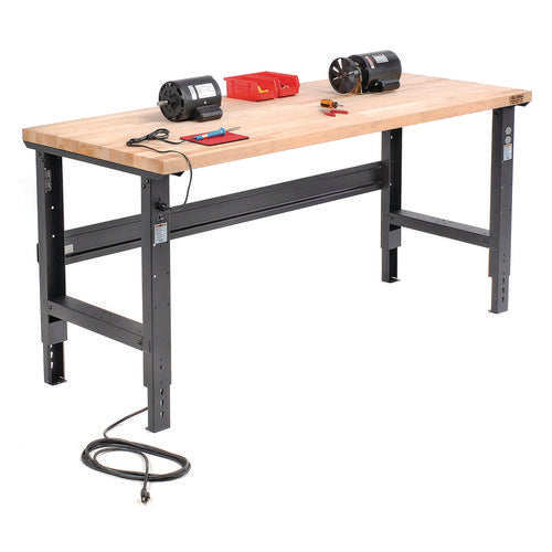 Global Industrial Standard Duty Butcher Block Top Adjustable Height Workbench 2000 Lbs 72x36x30.88 To 36.88 Maple/black