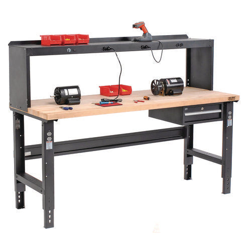 Global Industrial Standard Duty Butcher Block Top Adjustable Height Workbench 2000 Lbs 72x36x30.88 To 36.88 Maple/black