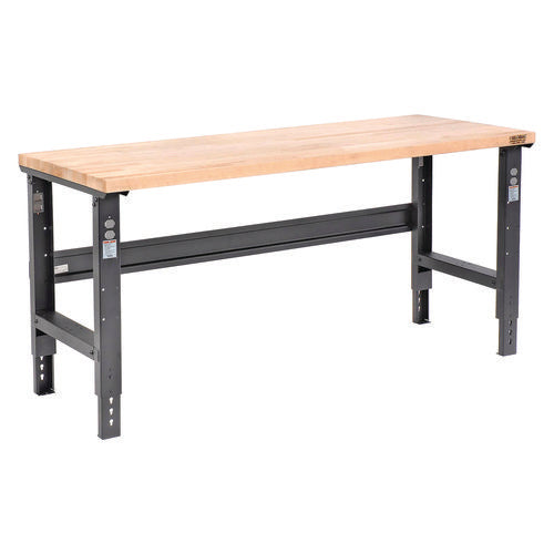 Global Industrial Standard Duty Butcher Block Top Adjustable Height Workbench 2000 Lbs 72x36x30.88 To 36.88 Maple/black