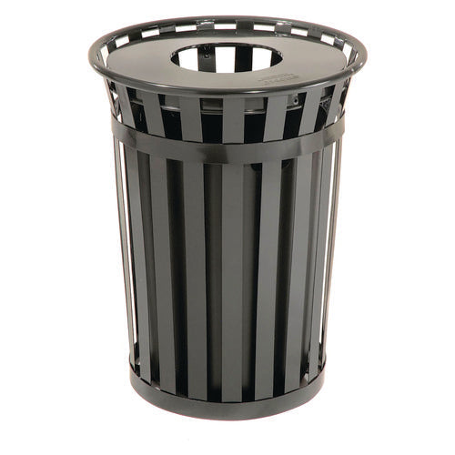 Global Industrial Outdoor Slatted Steel Trash Can 36 Gal Black