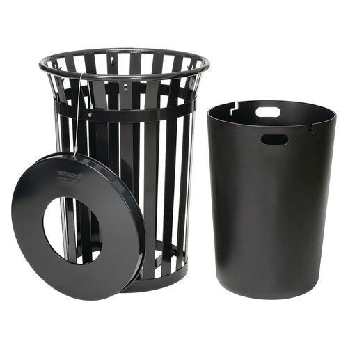 Global Industrial Outdoor Slatted Steel Trash Can 36 Gal Black