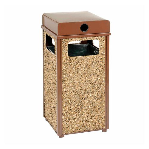 Global Industrial Stone Panel All Weather Trash Receptacle Urn 24 Gal Steel Brown