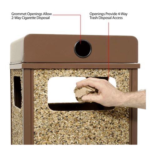 Global Industrial Stone Panel All Weather Trash Receptacle Urn 24 Gal Steel Brown