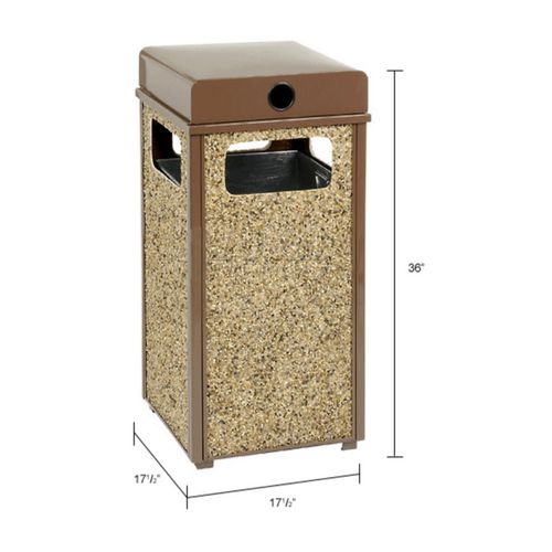 Global Industrial Stone Panel All Weather Trash Receptacle Urn 24 Gal Steel Brown