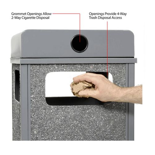 Global Industrial Stone Panel All Weather Trash Receptacle Urn 24 Gal Steel Gray