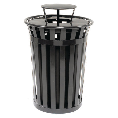 Global Industrial Outdoor Slatted Steel Trash Can Rain Bonnet Lid 36 Gal Black