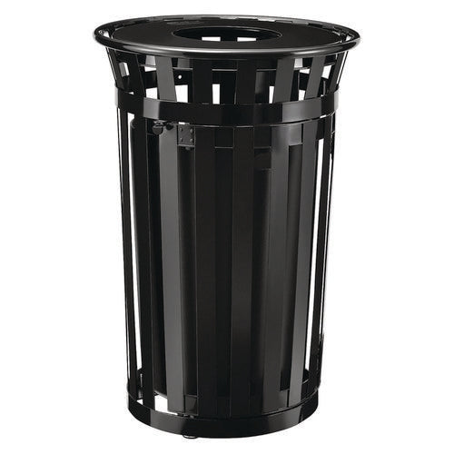 Global Industrial Outdoor Slatted Steel Trash Can With Access Door 36 Gal Steel Black