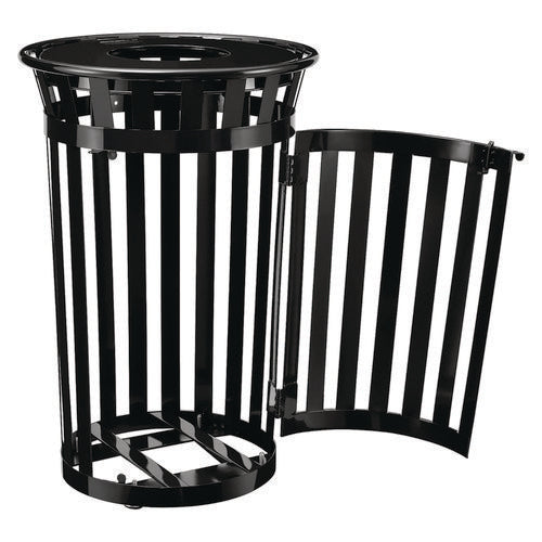 Global Industrial Outdoor Slatted Steel Trash Can With Access Door 36 Gal Steel Black