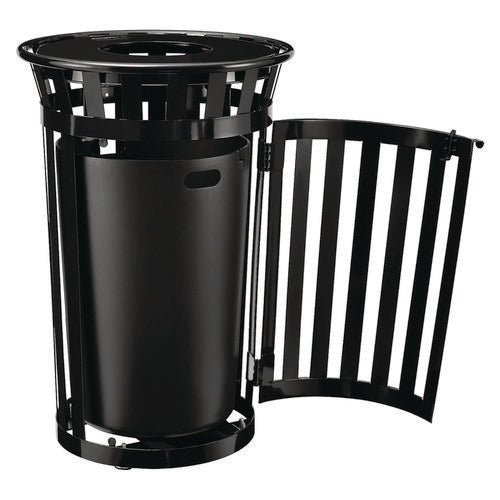 Global Industrial Outdoor Slatted Steel Trash Can With Access Door 36 Gal Steel Black