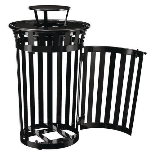 Global Industrial Outdoor Slatted Steel Trash Can With Access Door And Rain Bonnet Lid 36 Gal Black