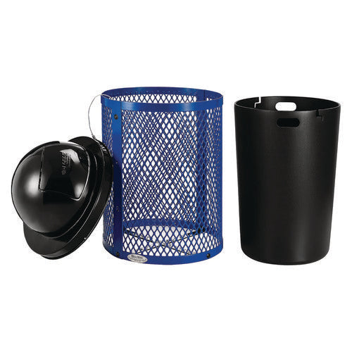 Global Industrial Outdoor Diamond Steel Trash Can 36 Gal Dome Lid Blue