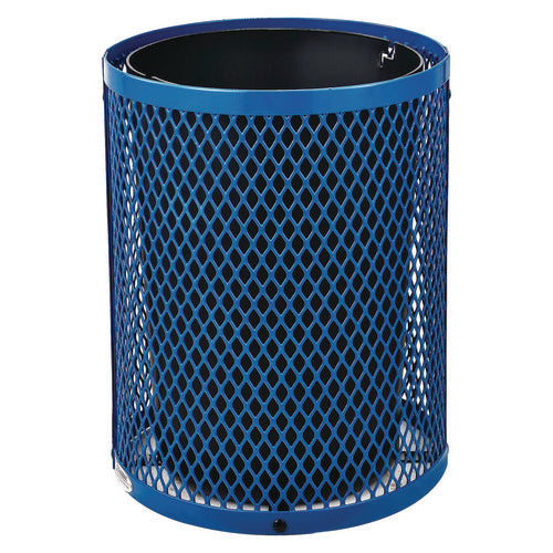 Global Industrial Outdoor Diamond Steel Trash Can 36 Gal Dome Lid Blue