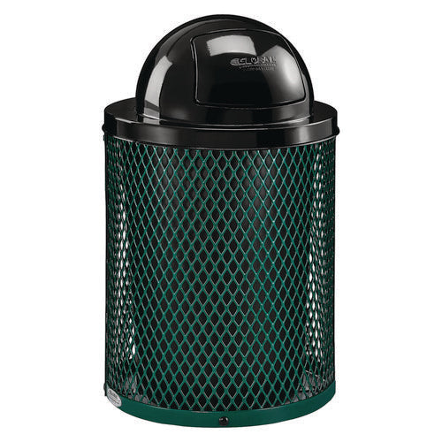 Global Industrial Outdoor Diamond Steel Trash Can 36 Gal Dome Lid Green