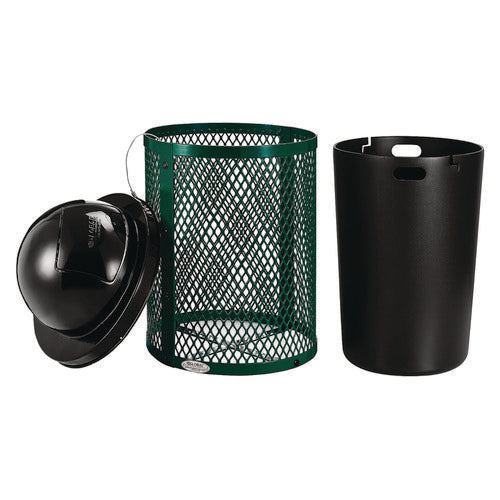 Global Industrial Outdoor Diamond Steel Trash Can 36 Gal Dome Lid Green