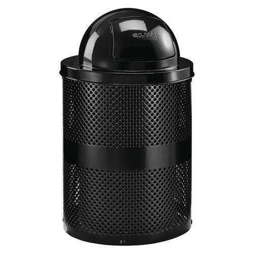 Global Industrial Outdoor Perforated Steel Trash Can With Dome Lid 36 Gal Steel Black