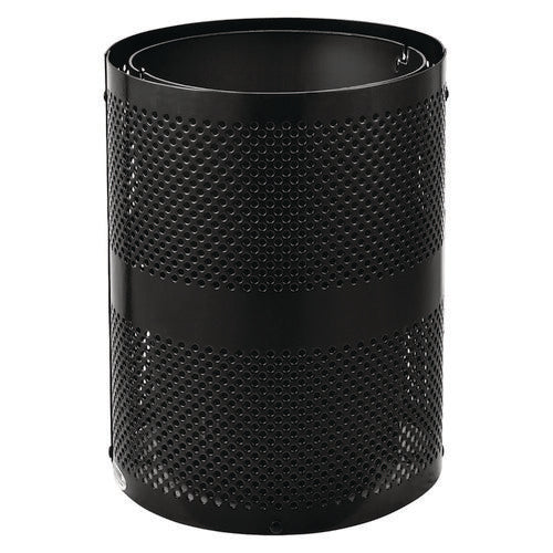 Global Industrial Outdoor Perforated Steel Trash Can With Dome Lid 36 Gal Steel Black