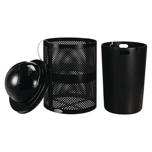 Global Industrial Outdoor Perforated Steel Trash Can With Dome Lid 36 Gal Steel Black