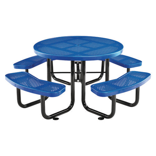 Global Industrial Perforated Steel Picnic Table Round 46" Diax29.5"h Blue Top Blue Base/legs