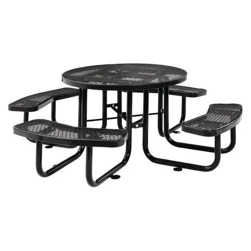 Global Industrial Expanded Steel Picnic Table Round 46" Diax29.5"h Black Top Black Base/legs