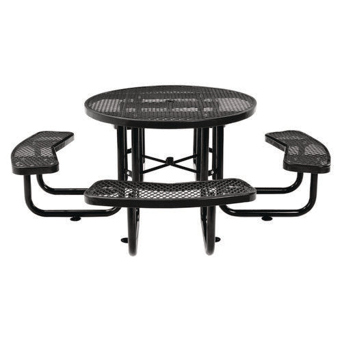 Global Industrial Expanded Steel Picnic Table Round 46" Diax29.5"h Black Top Black Base/legs