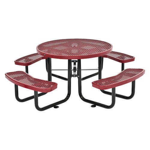 Global Industrial Expanded Steel Picnic Table Round 46" Diax29.5"h Red Top Red Base/legs