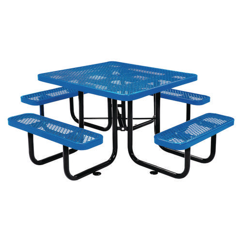 Global Industrial Expanded Steel Picnic Table Square 81x81x29.5 Blue Top Blue Base/legs