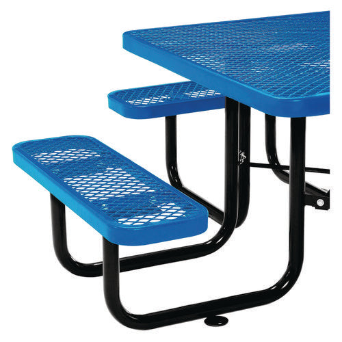 Global Industrial Expanded Steel Picnic Table Square 81x81x29.5 Blue Top Blue Base/legs