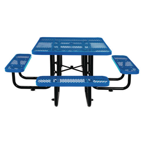 Global Industrial Expanded Steel Picnic Table Square 81x81x29.5 Blue Top Blue Base/legs