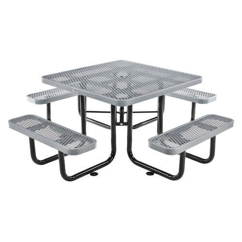 Global Industrial Expanded Steel Picnic Table Square 81x81x29.5 Gray Top Gray Base/legs