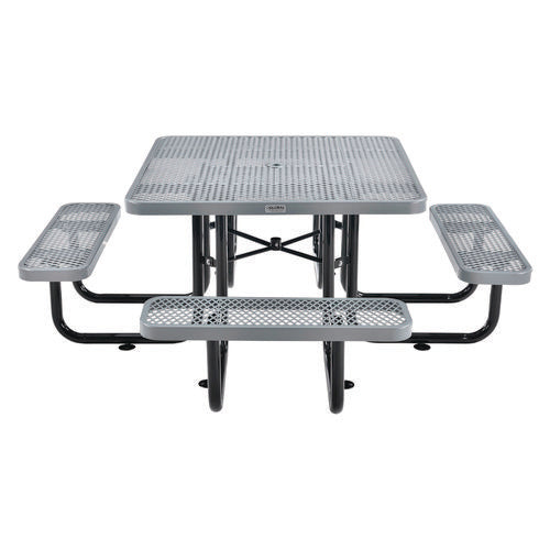 Global Industrial Expanded Steel Picnic Table Square 81x81x29.5 Gray Top Gray Base/legs