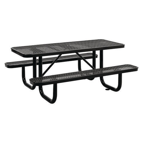 Global Industrial Expanded Steel Picnic Table Rectangular 72x62x29.5 Black Top Black Base/legs