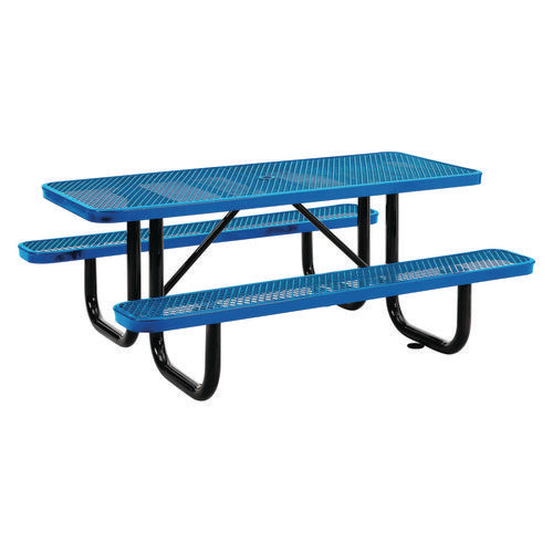 Global Industrial Expanded Steel Picnic Table Rectangular 72x62x29.5 Blue Top Blue Base/legs