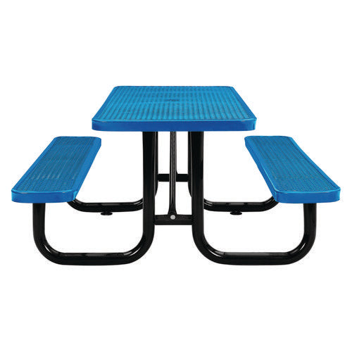 Global Industrial Expanded Steel Picnic Table Rectangular 72x62x29.5 Blue Top Blue Base/legs