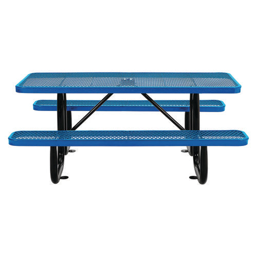 Global Industrial Expanded Steel Picnic Table Rectangular 72x62x29.5 Blue Top Blue Base/legs