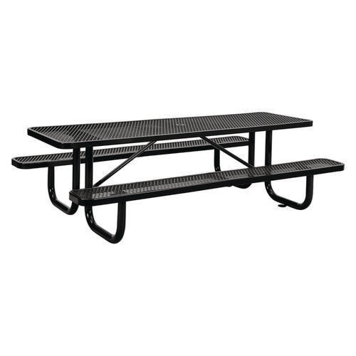 Global Industrial Expanded Steel Picnic Table Rectangular 96x62x29.5 Black Top Black Base/legs